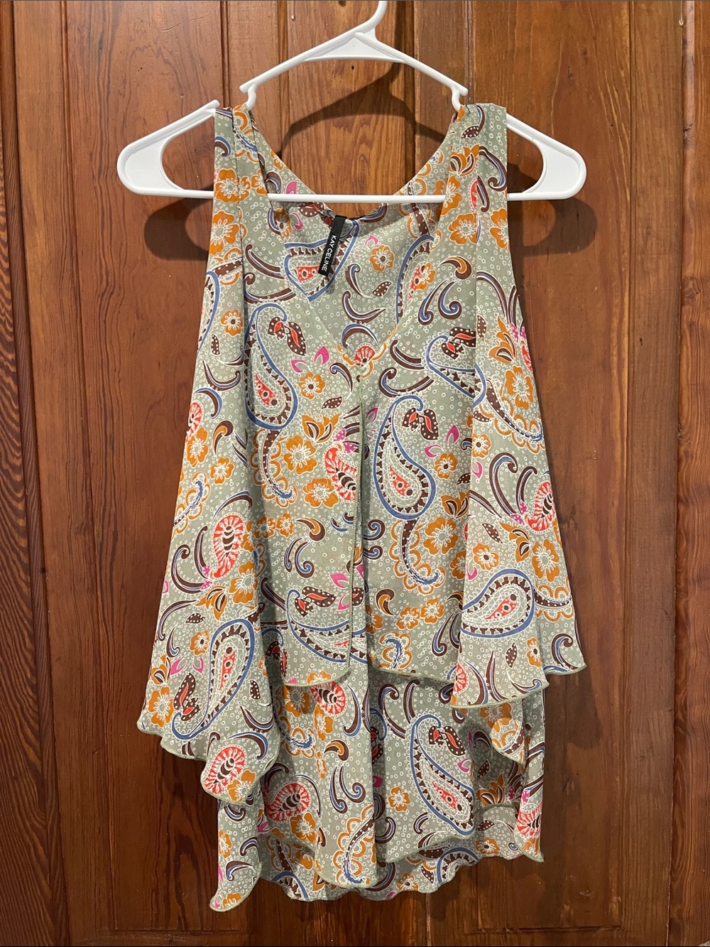 Celine Sage Paisley Print Tiered Tank with Orange & Pink Accents